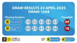 PowerBall and PowerBall Plus results for 22 April 2025. Winning numbers from the Tuesday night draw.