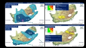 Damaging winds and high waves expected along South African coasts with isolated inland showers. Stay safe!