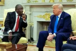 Ramaphosa jokes about Oval Office meeting with Trump after video of Malema aired in darkened room.