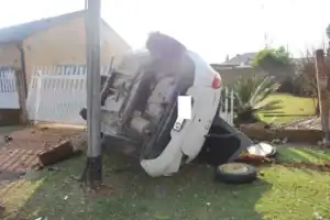 12-year-old driver at scene of fatal Brakpan accident, teen passenger killed, car wreck.