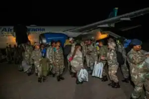 SANDF troops return from DRC after fighting M23 rebels in Goma.