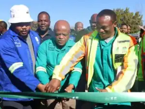 Soweto residents use a new outdoor gym built on a former illegal dumping site in Senaone Park.