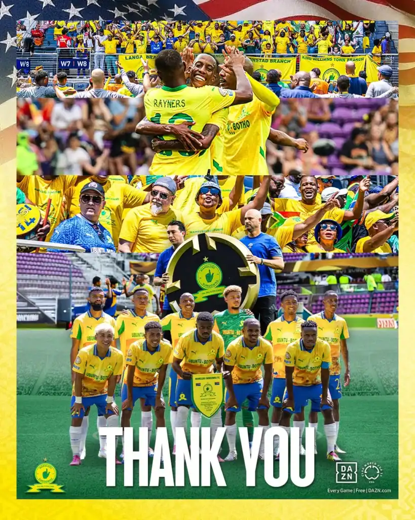 Mamelodi Sundowns team celebrating historic FIFAWWC campaign, showcasing African football pride.