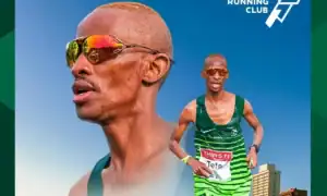 Tete Dijana crossing finish line, winning the Comrades Marathon 2025 men's race in Durban.