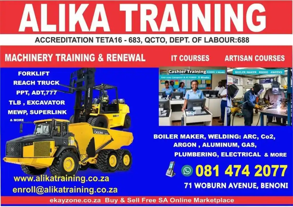 Alika Training offers accredited artisan and forklift truck training with health and safety courses in SA