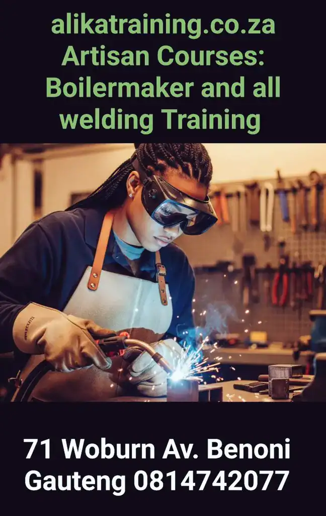 Artisan welding course training at Alika in Benoni covering arc, argon, CO2, and boilermaking skills.