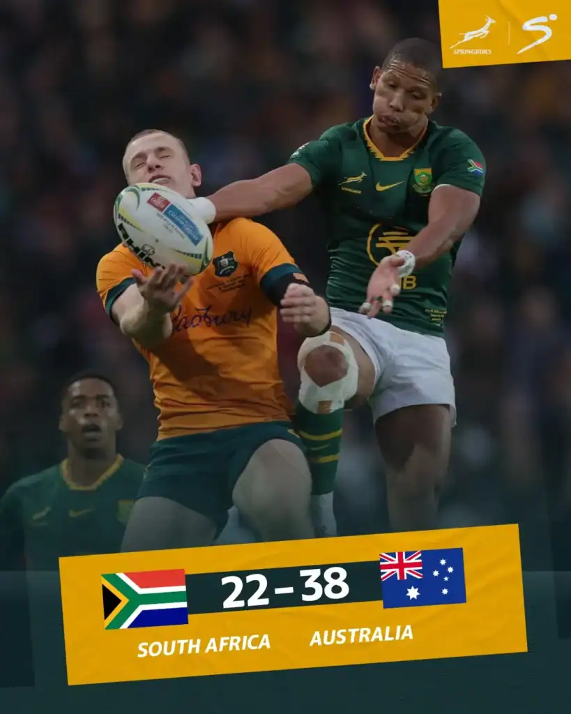 Springboks suffer historic defeat to Australia at Ellis Park in Rugby Championship opener.