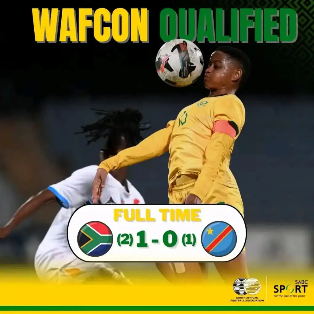 Banyana Banyana celebrate qualification for the 2026 Women’s Africa Cup of Nations after beating DR Congo.