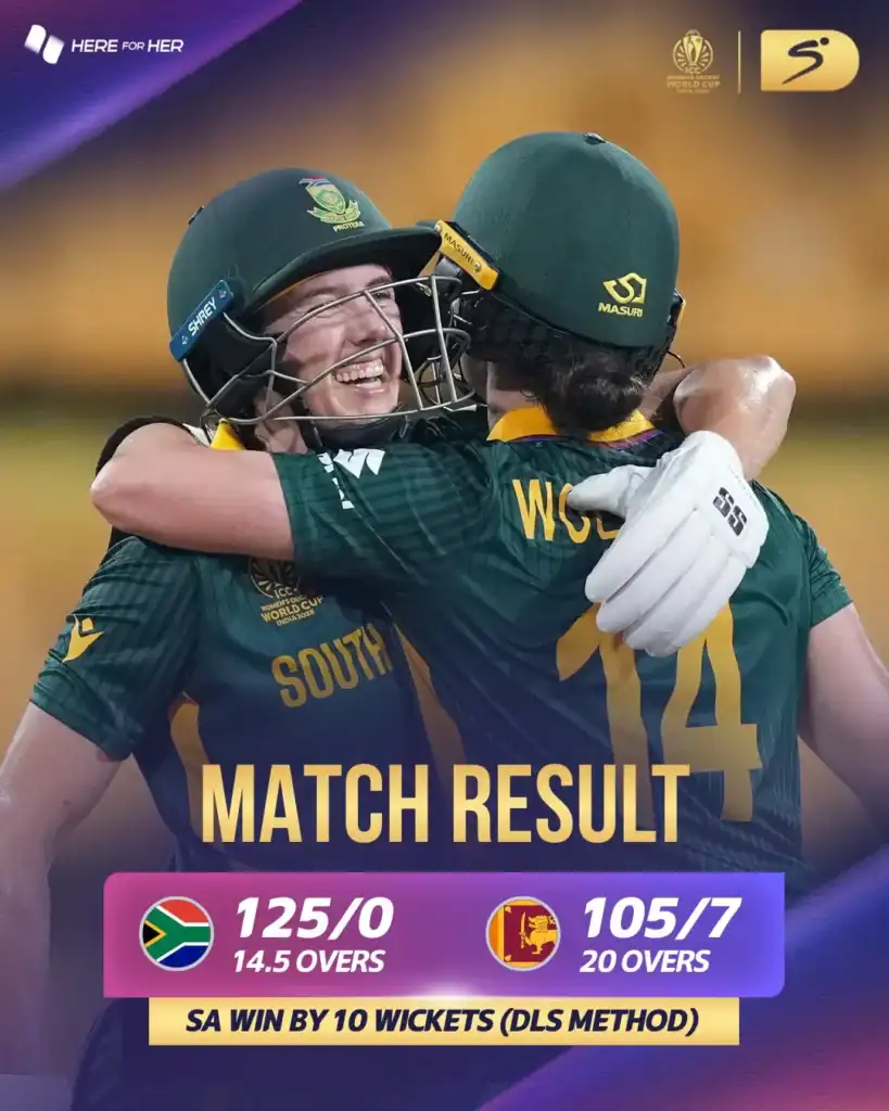 South Africa edge closer to Women’s Cricket World Cup semi-final South Africa women’s cricket team celebrates 10-wicket win over Sri Lanka at ICC Women’s World Cup.
