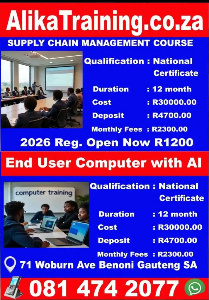 Supply Chain Management and End User Courses Applications for 2026 Apply now for Supply Chain Management and Computer End User with AI 2026 courses at Alika Training.