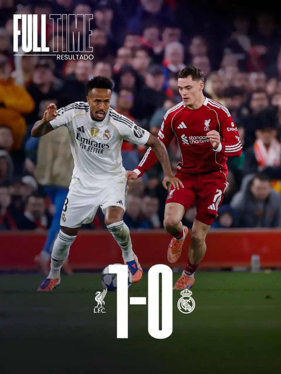 Liverpool defeats Real Madrid 1-0 at Anfield with Alexis Mac Allister scoring the winner in CL match.
