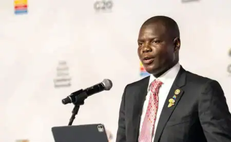 Minister Ronald Lamola addresses media on the US G20 presidency handover at the Johannesburg summit.