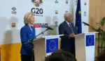 Von der Leyen, Ramaphosa, and Costa at the G20 Summit in Johannesburg affirming EU-SA partnership.