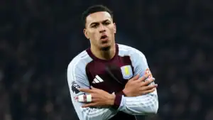 Aston Villa vs Manchester United 2-1 Premier League 2025: Morgan Rogers celebrates brace at Villa Park.