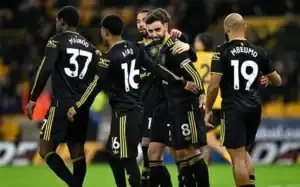 Man Utd beat Wolves 4-1 in Premier League with Bruno Fernandes celebrating his second goal.