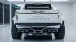 Tesla Cybertruck Pickup 2026 First Look showing the futuristic stainless steel body and LED lights.