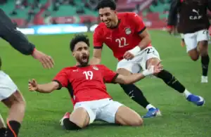 Mohamed Salah celebrates scoring Egypt's third goal against Benin in the AFCON 2025 round of 16.