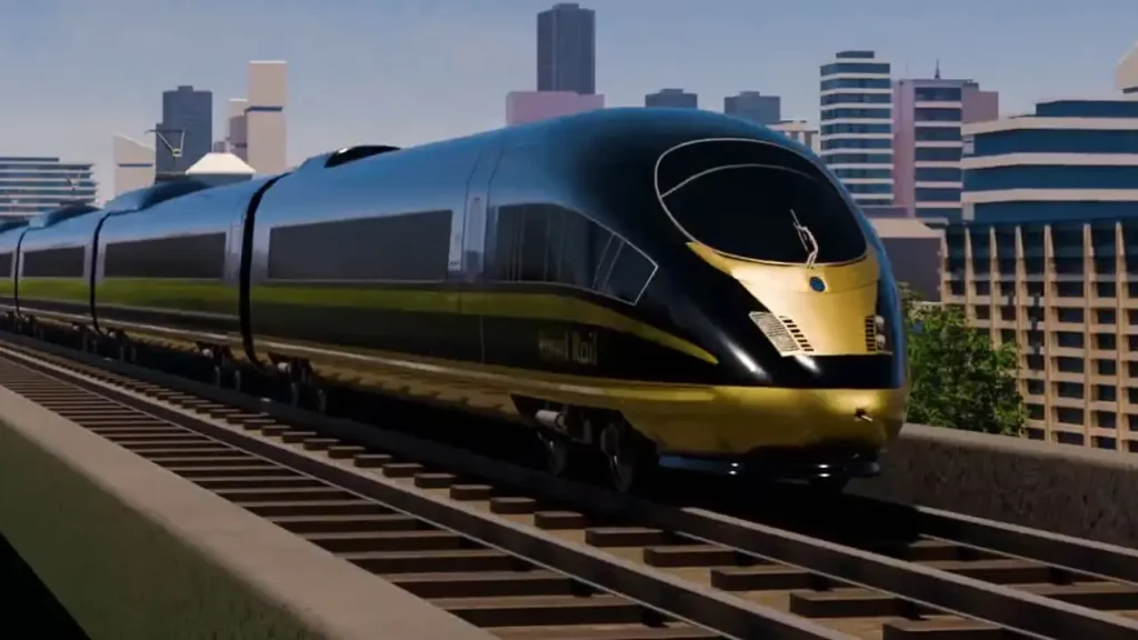 3D mockup of Gauteng Rapid Rail train showcasing Gautrain upgrades and rail extension project