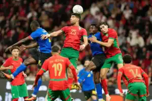 Brahim Diaz celebrates after scoring the winning goal for Morocco against Tanzania in AFCON 2025.