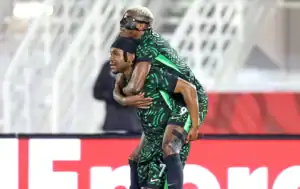 Victor Osimhen celebrates scoring for Nigeria against Mozambique in the AFCON 2025 round of 16.