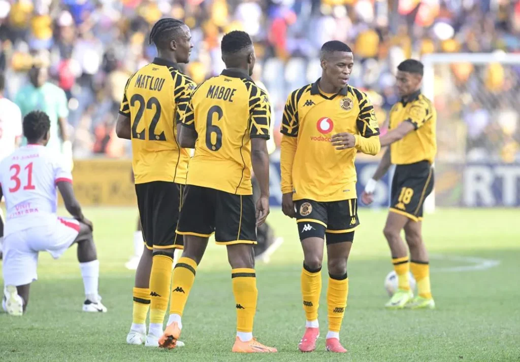 Kaizer Chiefs players celebrate Glody Lilepo’s winning goal against Zesco United in CAF Confederation Cup
