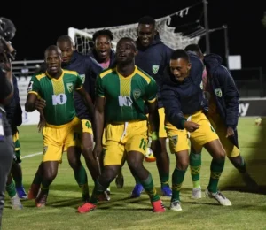 Golden Arrows celebrate after Sede Junior Dion’s brace secured a 2-0 Betway Premiership win over Magesi