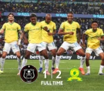 Mamelodi Sundowns celebrate a 2-1 win over Orlando Pirates in a tense Betway Premiership clash