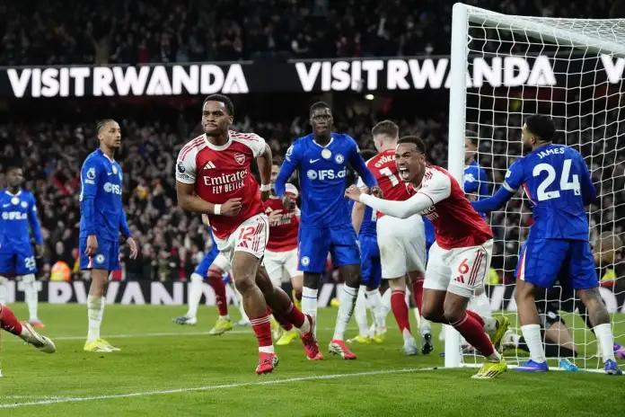 Arsenal defeat Chelsea by 2-1 in Premier League Arsenal celebrate 2-1 Premier League win over Chelsea at Emirates Stadium to boost title hopes