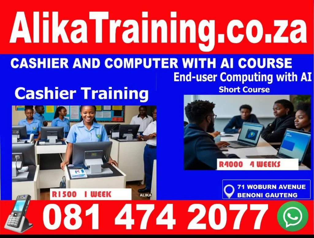 Student learning cashier skills using POS system during retail training short course session