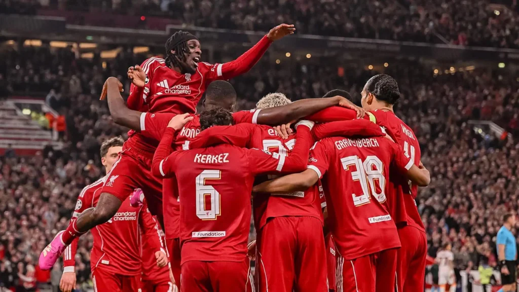 Mohamed Salah celebrates his 50th goal as Liverpool beat Galatasaray 4-0 to reach UCL last eight.