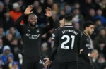 Manchester City celebrate Antoine Semenyo’s winning goal against Leeds United in Premier League clash