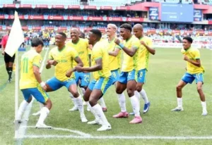 Iqraam Rayners celebrates scoring for Mamelodi Sundowns during 3-1 win over Sekhukhune United
