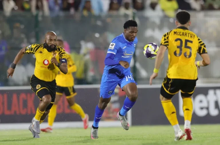 Thulani Gumede celebrates after scoring the winner for Richards Bay against Kaizer Chiefs in the PSL