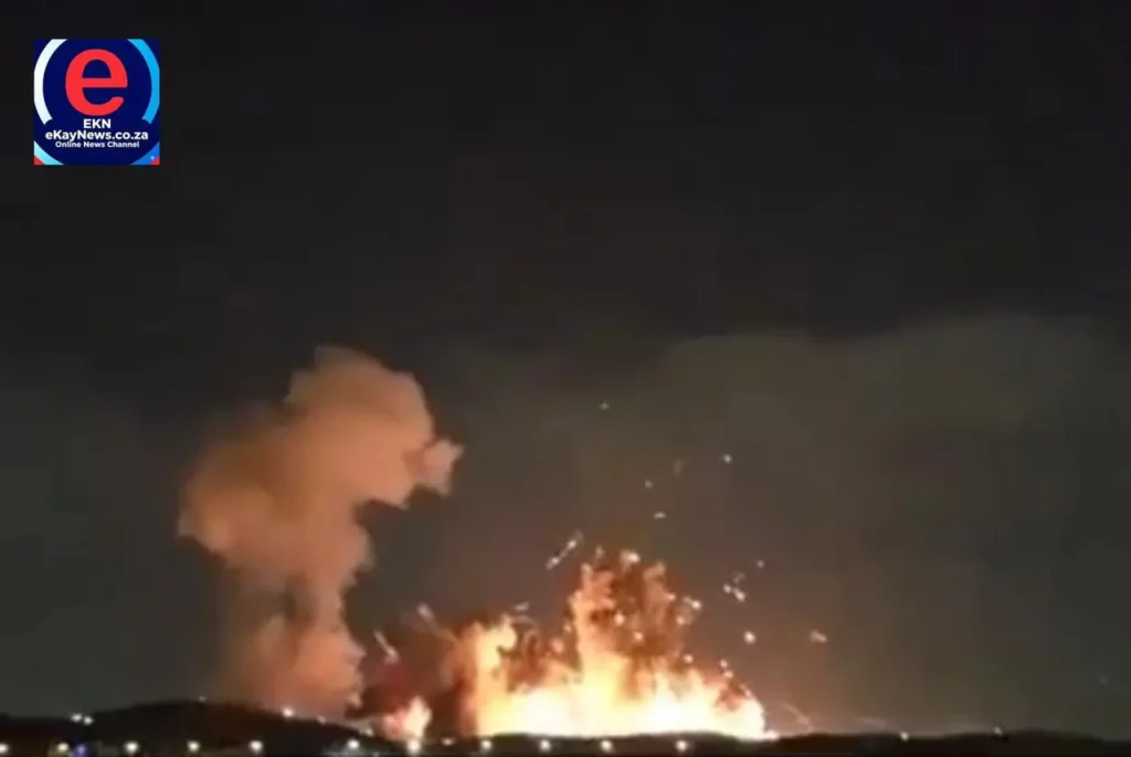 Nighttime explosions at an IRGC missile base in Isfahan following US-Israel airstrikes in Iran.