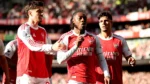 Eberechi Eze celebrates his winning goal for Arsenal against Newcastle United at Emirates Stadium.