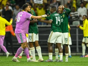 Bafana Bafana players react as they lose 2-1 to Panama in an international friendly match.