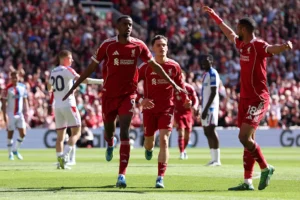 Alexander Isak celebrates his first Anfield goal for Liverpool in the 3-1 win against Crystal Palace.