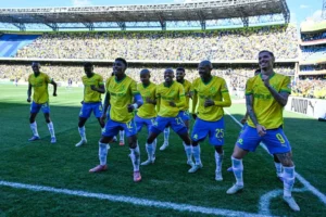 Mamelodi Sundowns celebrate CAF semifinal win over Esperance with Brayan Leon scoring decisive goal