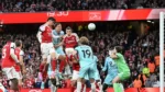 Kai Havertz celebrating his match-winning header for Arsenal against Burnley at Emirates Stadium.