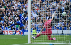 Brighton celebrate Lewis Dunk's goal during the 3-0 Premier League victory against Wolves.