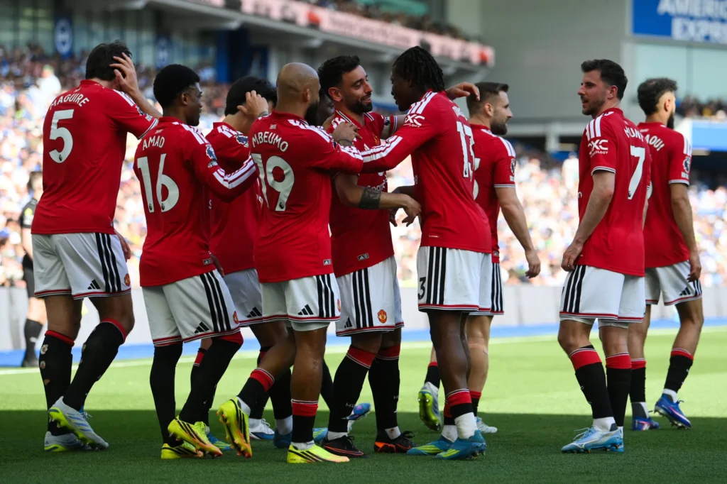 Man Utd beat Brighton 3-0 in Premier League Bruno Fernandes celebrates during Manchester United's 3-0 Premier League win over Brighton