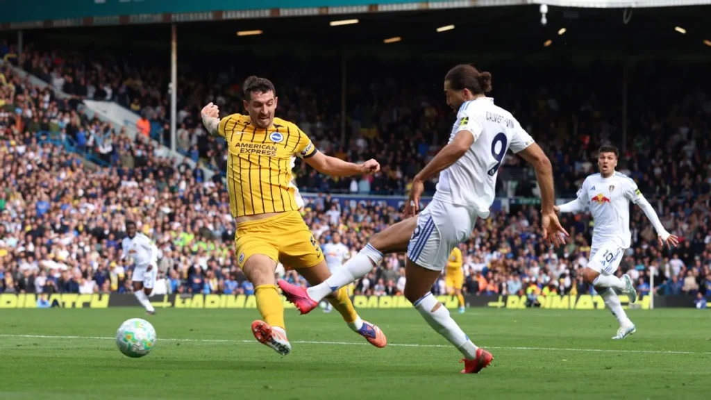 Dominic Calvert-Lewin celebrates after Leeds beat Brighton 1-0 to snare all three points.