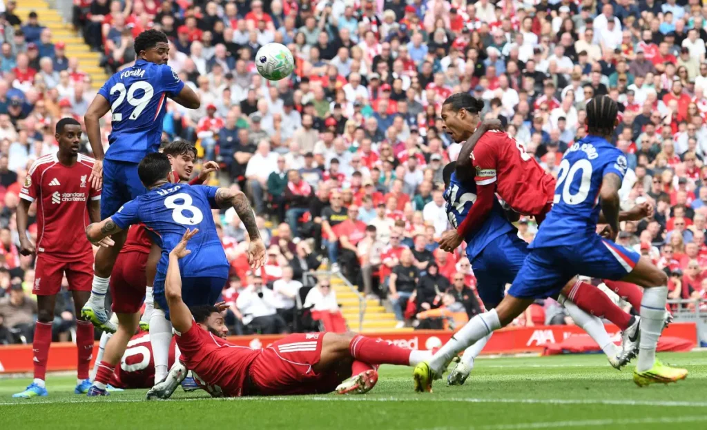 Ryan Gravenberch and Enzo Fernandez battle during Liverpool and Chelsea's 1-1 Premier League draw.