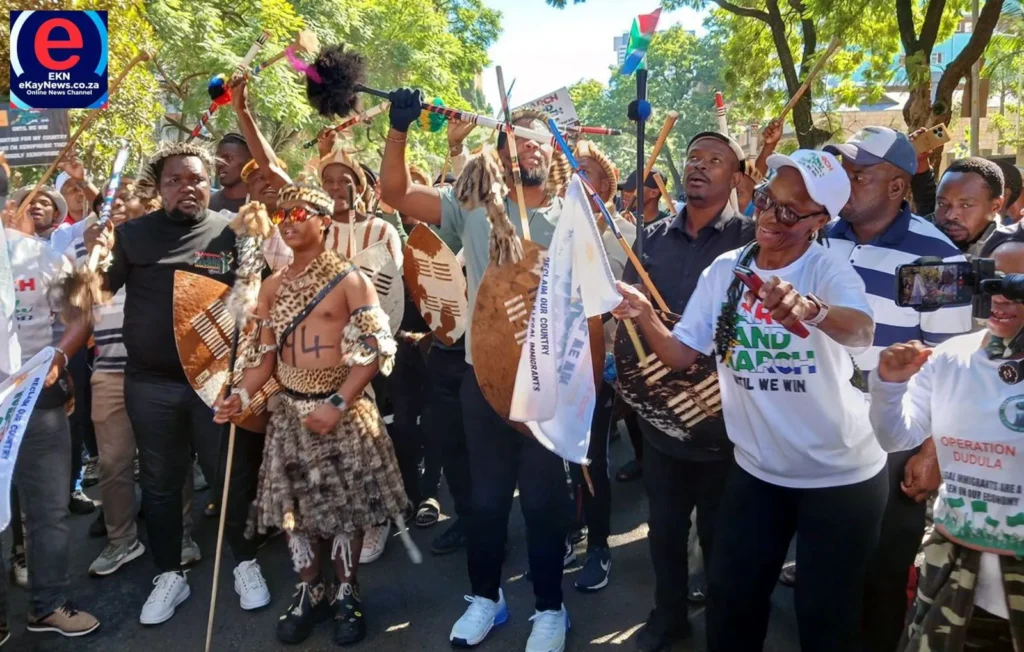 Operation Dudula supporters march in Johannesburg CBD demanding foreign shop owners close.