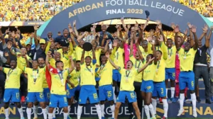 Mamelodi Sundowns celebrate winning the 2025/26 CAF Champions League against AS FAR