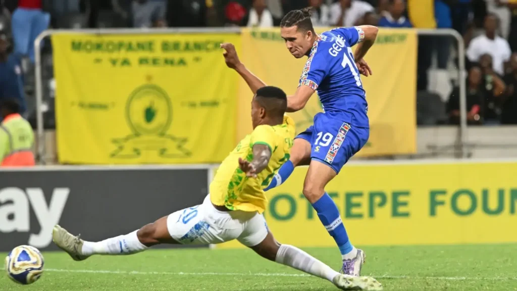 Mamelodi Sundowns players dejected after 3-2 defeat to TS Galaxy at Mbombela Stadium.