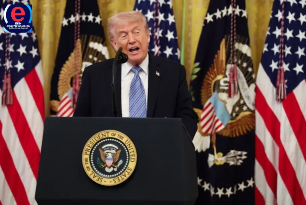 President Donald Trump threatens Iran over the Strait of Hormuz blockade and US military vessels.