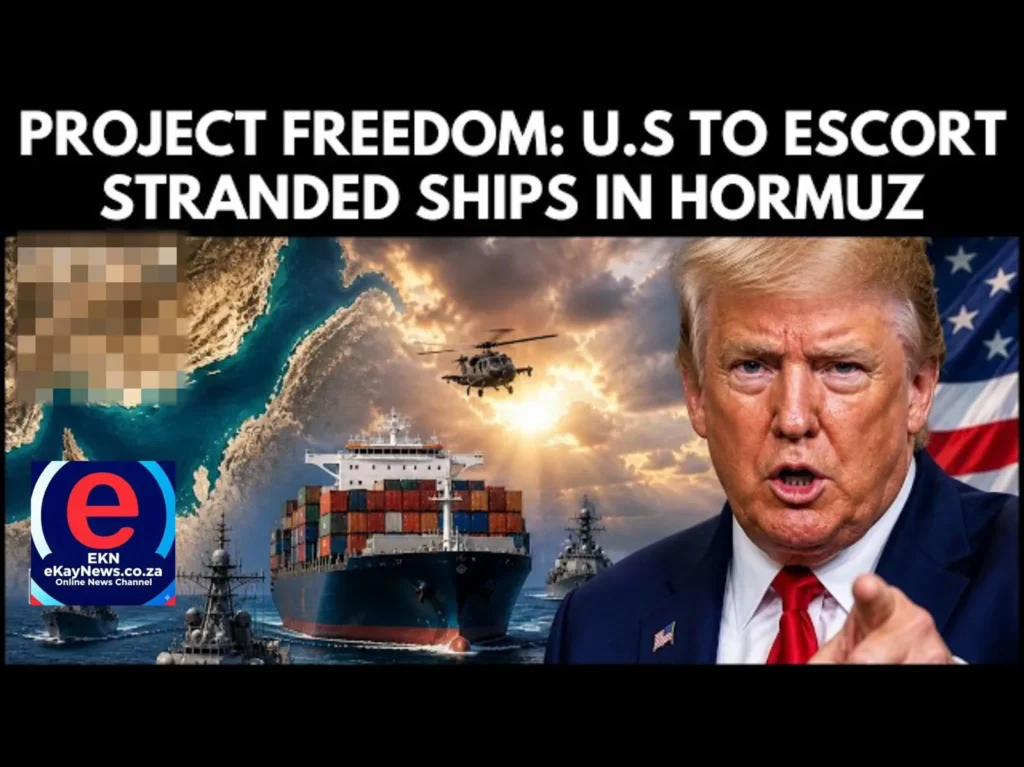 President Donald Trump announces Project Freedom to escort ships through the Strait of Hormuz.