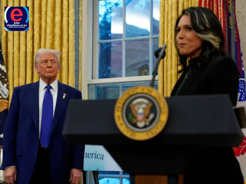 Tulsi Gabbard to resign as US national intelligence director Tulsi Gabbard at a press conference before announcing her resignation as intelligence director.