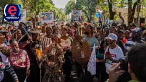 South African anti-illegal immigration group protests, chanting 'we owe them nothing' in Durban.